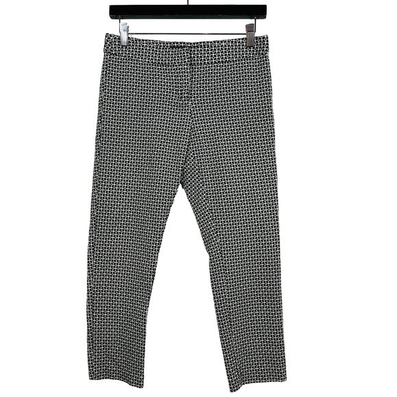 Amanda + Chelsea Zip Front Stretch Pant Geo Print Black White Casual Ankle - 6 - Picture 1 of 5
